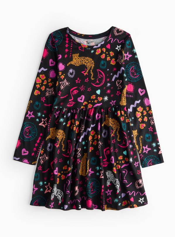 Leopard & Moon Printed Long Sleeve Jersey Dress 7 years